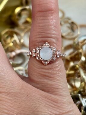 💗💗💗Rose Gold Halo possible Moonstone Ring with Clear Accents size 5. 4 available